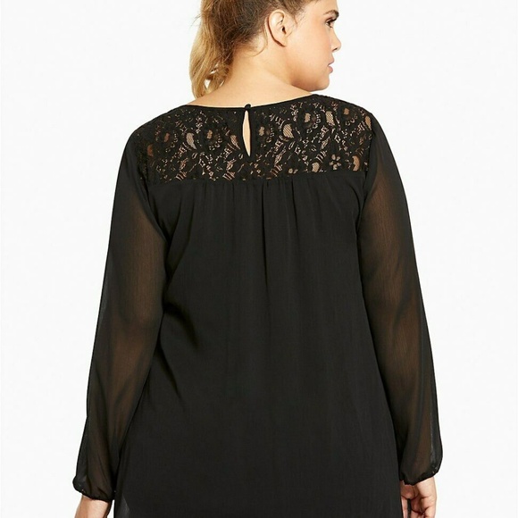 Torrid Chiffon Lace Inset Top Crochet Trim Boho - Picture 2 of 7